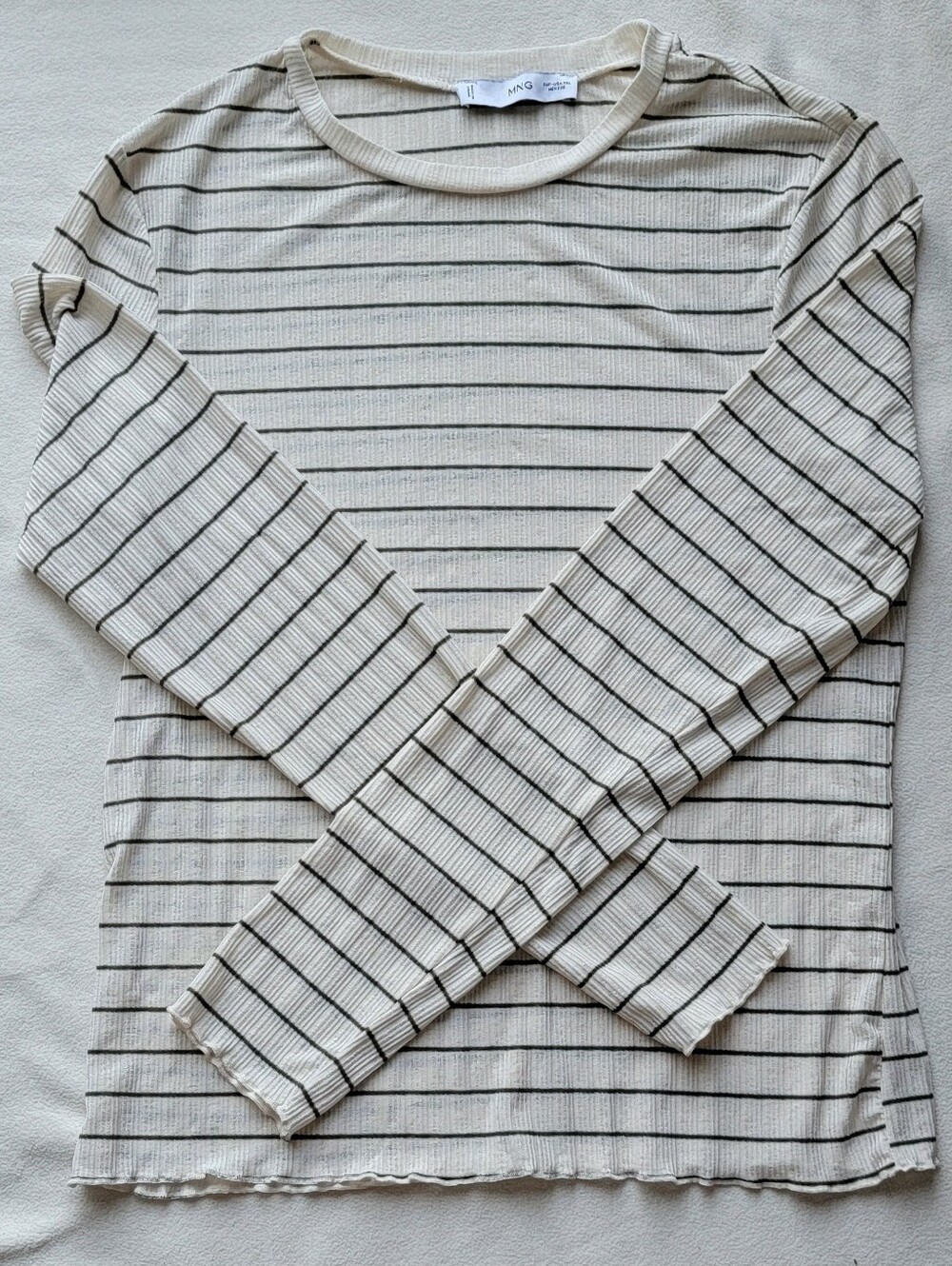 Mango Cream Ribbed Top with Black Stripes